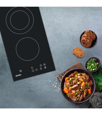 Simfer 3370 2G Elektrikli Cam 2 Gözlü Dokunmatik Wok Gözü Siyah Ankastre Ocak