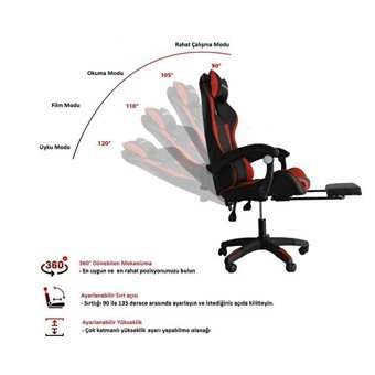 Fashcolle Dynamic Ortopedik Ayak Uzatmalı Masajlı Suni Deri Oyuncu Koltuğu Kırmızı-Siyah
