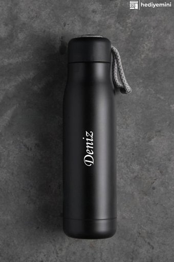 Megame Kişiye Özel Paslanmaz Çelik 600 ml Outdoor Matara Termos Siyah