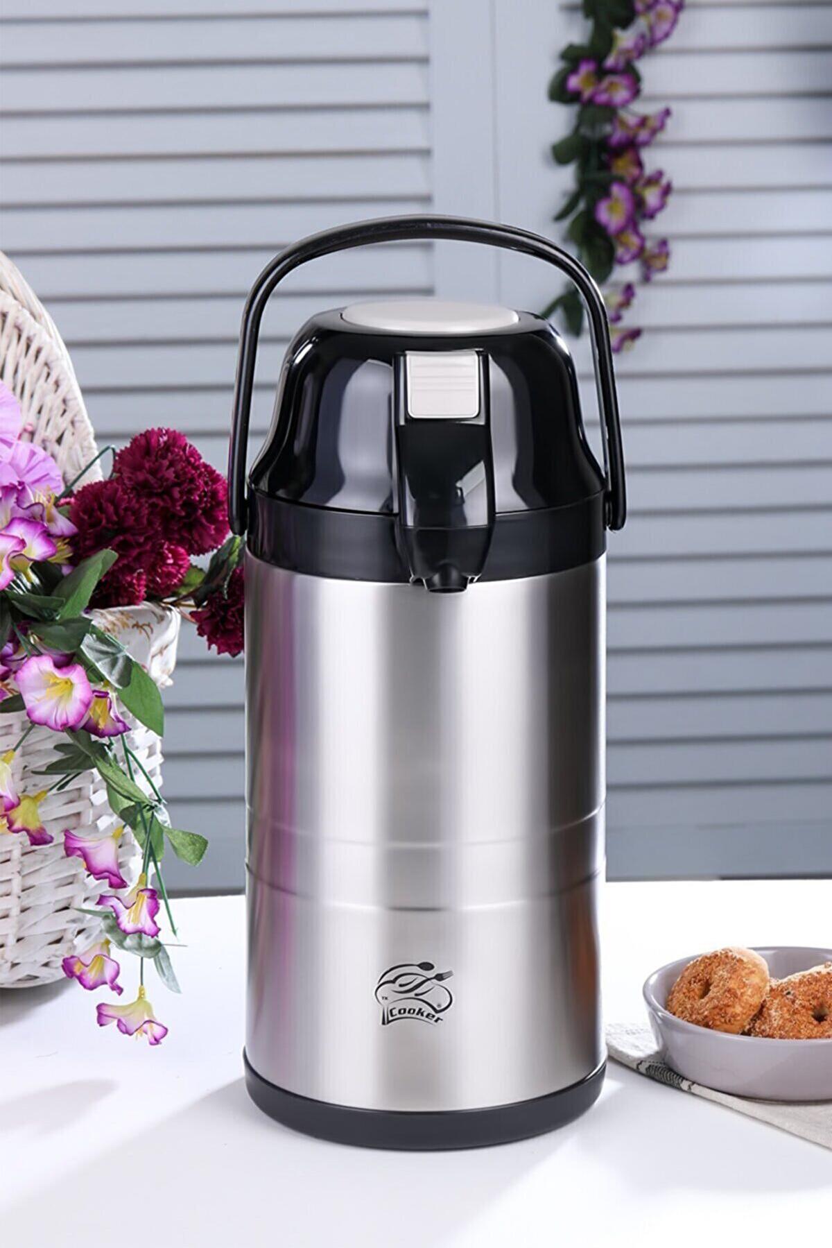 Cooker CKR 2008 Paslanmaz Çelik 3.5 lt Çaydanlık Termos Siyah