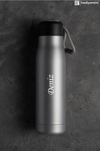 Megame Kişiye Özel Metal 600 ml Outdoor Matara Termos Gri