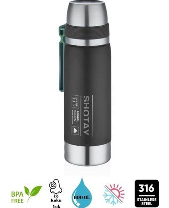 Shotay ST-8270 Paslanmaz Çelik 600 ml Outdoor Matara Termos Siyah