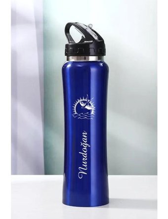 Nrd Life Kişiye Özel Çelik 500 ml Pipetli Outdoor Matara Termos Mavi