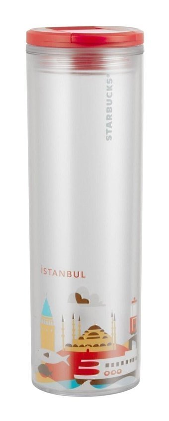 Starbucks Istanbul Konseptli Plastik 480 ml Matara Termos Beyaz