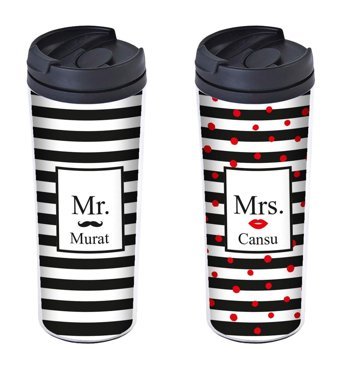 Allmug Sevgililer Günü Özel Plastik 380 ml Outdoor Matara Termos Beyaz - Siyah
