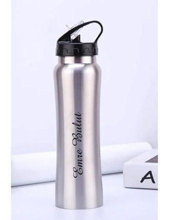 Nrd Life Kişiye Özel Metal-Çelik 500 ml Pipetli Outdoor Matara Termos Gümüş