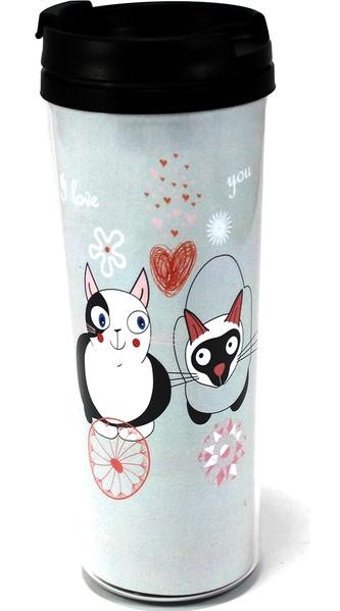 Modaroma I Love You Cats Plastik 380 ml Outdoor Bardak Termos Çok Renkli