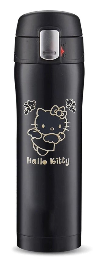 Tusah Hello Kity Desenli Paslanmaz Çelik 450 ml Outdoor Matara Termos Siyah