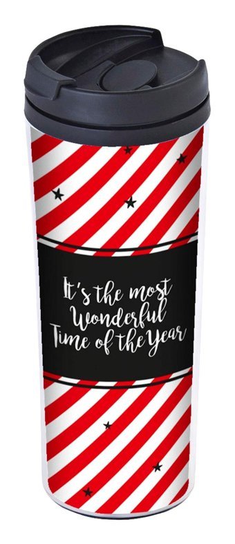 Allmug Yılbaşı Plastik 380 ml Outdoor Matara Termos Beyaz - Kırmızı