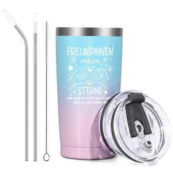 Livole Paslanmaz Çelik 600 ml Pipetli Outdoor Bardak Termos Mavi-Pembe