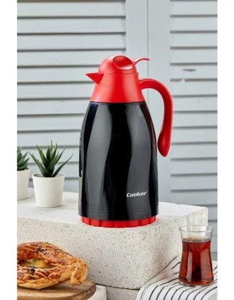 Cooker CKR 2099 Cam 1.3 lt Çaydanlık Termos Kırmızı-Siyah