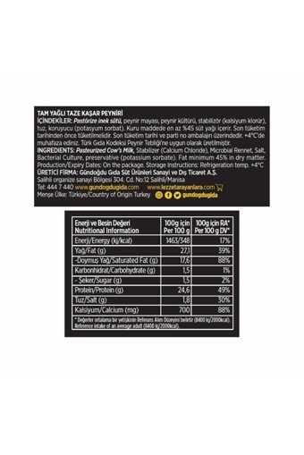 Gündoğdu Taze Kaşar Peyniri 2x700 gr