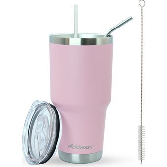 Achimenes Big Pot Paslanmaz Çelik 890 ml Pipetli Outdoor Bardak Termos Pembe