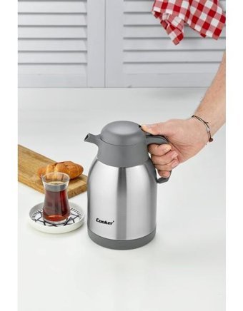 Cooker Paslanmaz Çelik 2 lt Çaydanlık Termos Gümüş - Siyah