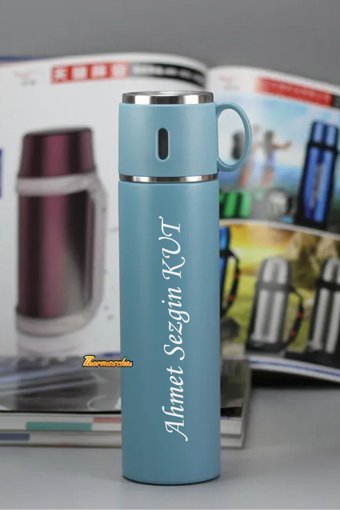 Megame Kişiye Özel Paslanmaz Çelik 580 ml Outdoor Matara Termos Mavi