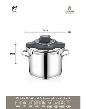 Amboss Ocean Tabanlı 4.6 lt Düdüklü Tencere Gri