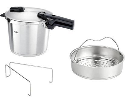 Fissler Vitaquick Glossy Çelik Tabanlı 6 lt Düdüklü Tencere Siyah