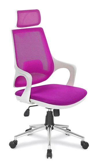Riseofis Hermes Başlıklı Kolçaklı Dönerli Beyaz-Pembe Çalışma Sandalyesi