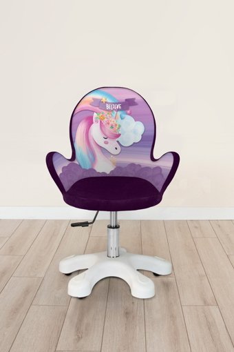 Popcorn Kids Unicorn Kolçaklı Dönerli Mor Çalışma Sandalyesi