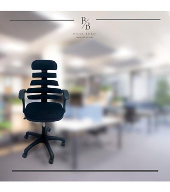 Bilgi Büro Mobilyaları ÇS01 Başlıklı Kolçaklı Dönerli Siyah Çalışma Sandalyesi