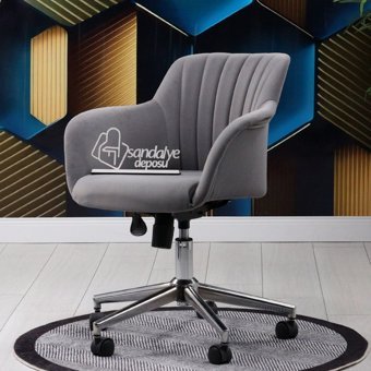 Sandalye Deposu Milton Kolçaklı Dönerli Gri Çalışma Sandalyesi