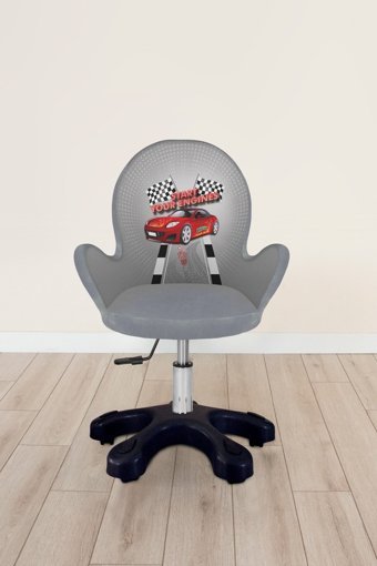 Popcorn Kids Red Car Kolçaklı Dönerli Gri Çalışma Sandalyesi