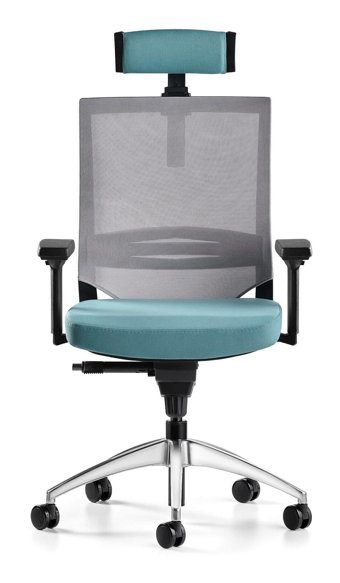 Bürotime Cozy Başlıklı Kolçaklı Dönerli Gri-Yeşil Krom Ayaklı Çalışma Sandalyesi