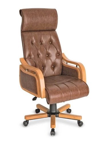 Bubu Home Coloman Başlıklı Kolçaklı Dönerli Kahverengi Çalışma Sandalyesi