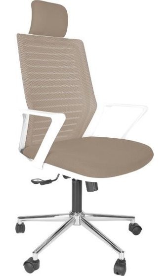 Gizmo FK1300 Başlıklı Kolçaklı Dönerli Krem Çalışma Sandalyesi