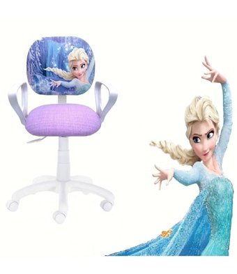 Depolife Frozen Desenli Kolçaklı Dönerli Beyaz-Lila Çalışma Sandalyesi