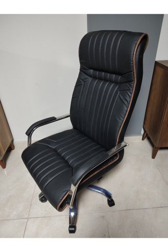 Barbaros San Büro Mobilyaları Çizgili Kolçaklı Dönerli Siyah Çalışma Sandalyesi