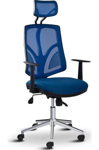 Asbir Mobilya Venedik Plus 50300 Başlıklı Kolçaklı Dönerli Mavi Çalışma Sandalyesi