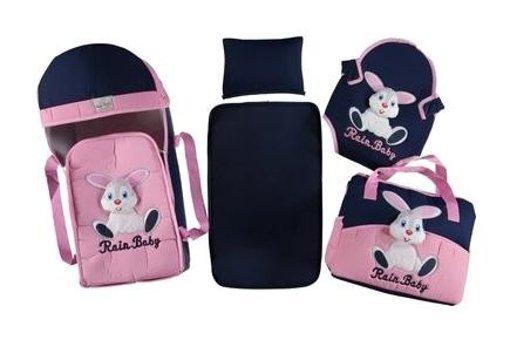 Rain Baby Tavşan Temalı 9 kg Kapasiteli Taşıma Askılı Portbebe+Bakım Çantası Lacivert - Pembe