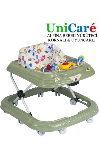 Unicare BR105 Hayvanlı 10 Tekerlekli 3 Kademeli Oyuncaklı Sallanan Müzikli Örümcek Yürüteç Yeşil