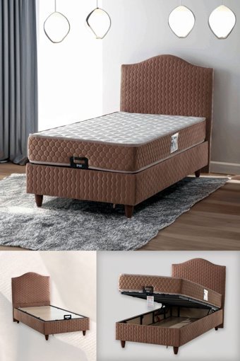 İpek Mobilya Bluum 90x190 cm Başlıklı Yataklı Sandıklı Tek Kişilik Baza Seti Bej
