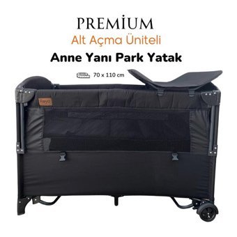 Reyo Premium Kapasiteli Ayarlanabilir Katlanabilir 70x110 cm Anne Yanı Park Yatak Siyah