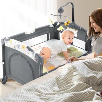 Varsthree 5'i 1 Arada Demir 13 kg Kapasiteli Ayarlanabilir Taşınabilir Katlanabilir Park Yatak Gri