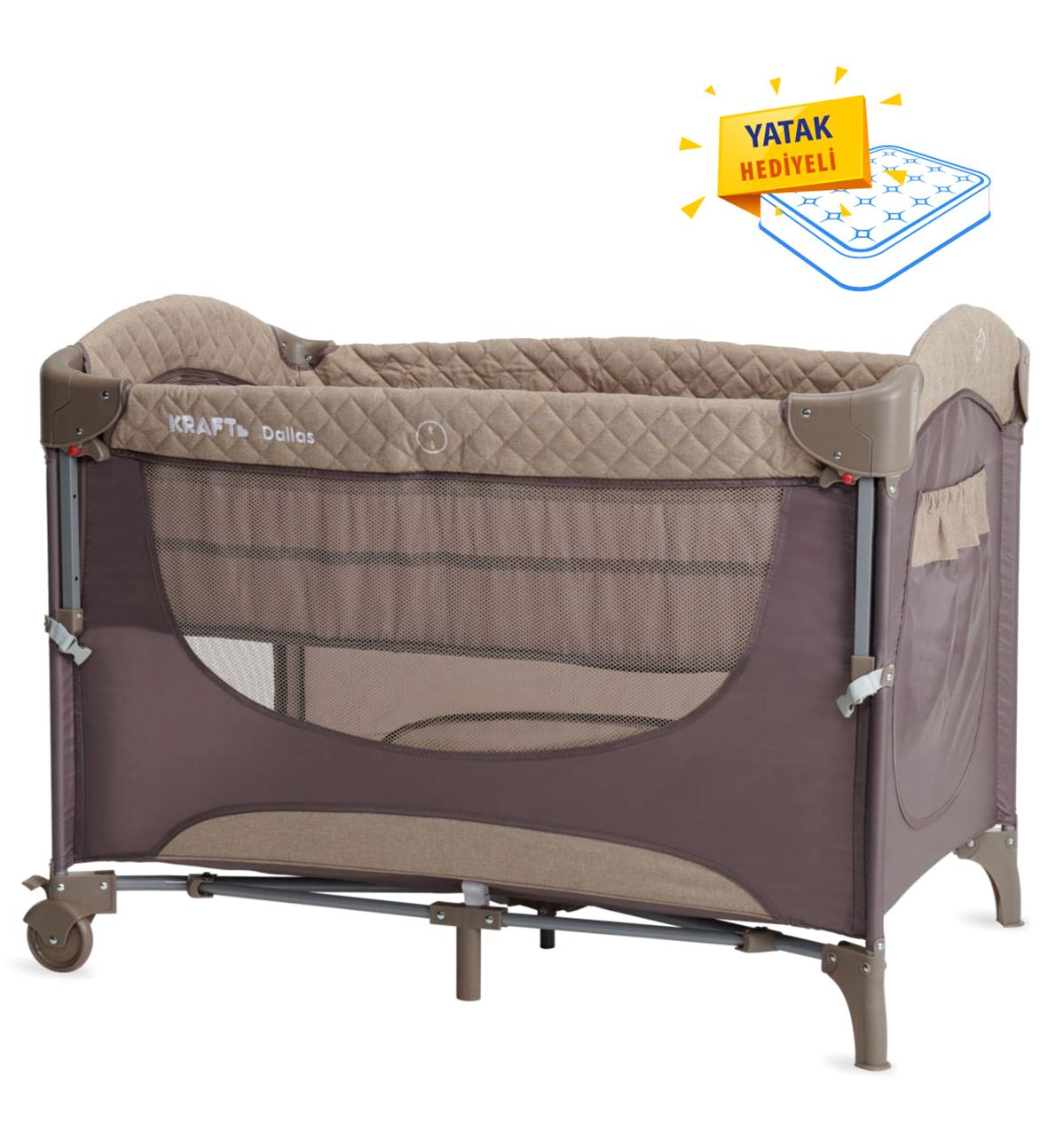Kraft Dallas Alüminyum 15 kg Kapasiteli Ayarlanabilir Katlanabilir 70x110 cm Anne Yanı Park Yatak Bej
