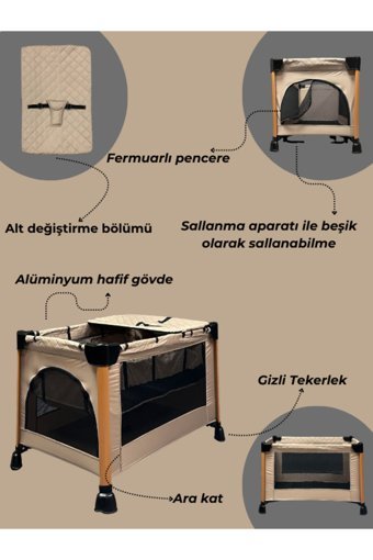 Bebegold Alüminyum 15 kg Kapasiteli Ayarlanabilir Taşınabilir Katlanabilir 70x110 cm Park Yatak