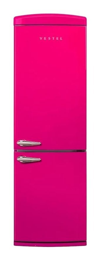 Vestel Retro NFK37011 Çift Kapılı No Frost E Enerji Sınıfı 330 lt Pembe Alttan Donduruculu Kombi Tipi Buzdolabı