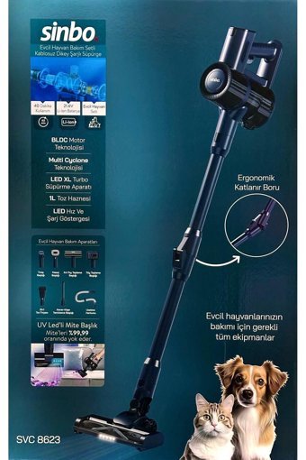 Sinbo SVC-8623 21.6 V Işıklı Kuru Dikey Sarjlı Süpürge Lacivert