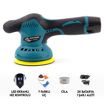 Dawreek Mk12 12 W 1500 devir/dk 125 mm Kablosuz Pasta Cila Akülü Şarjlı Polisaj Makinesi