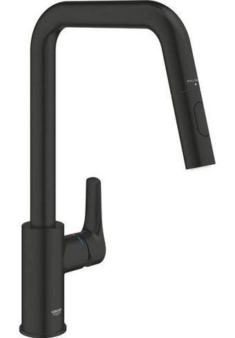 Grohe Eurosmart Kuğu Çift Girişli Aç Kapa Eviye Bataryası Siyah