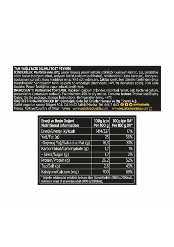 Gündoğdu Tam Yağlı Dilimli Tost İnek Peyniri 3x1.2 kg