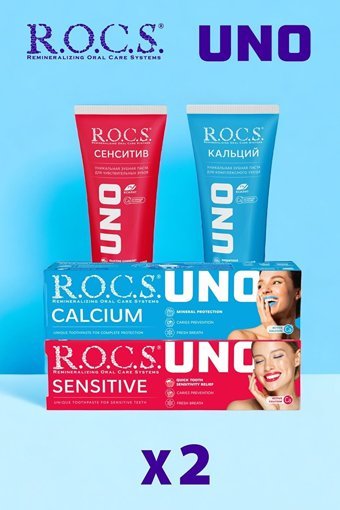 Rocs Uno Sensıtıve-Calcium Meyveli-Naneli Florürsüz Tüm Yaşlar Diş Macunu 2x74 ml