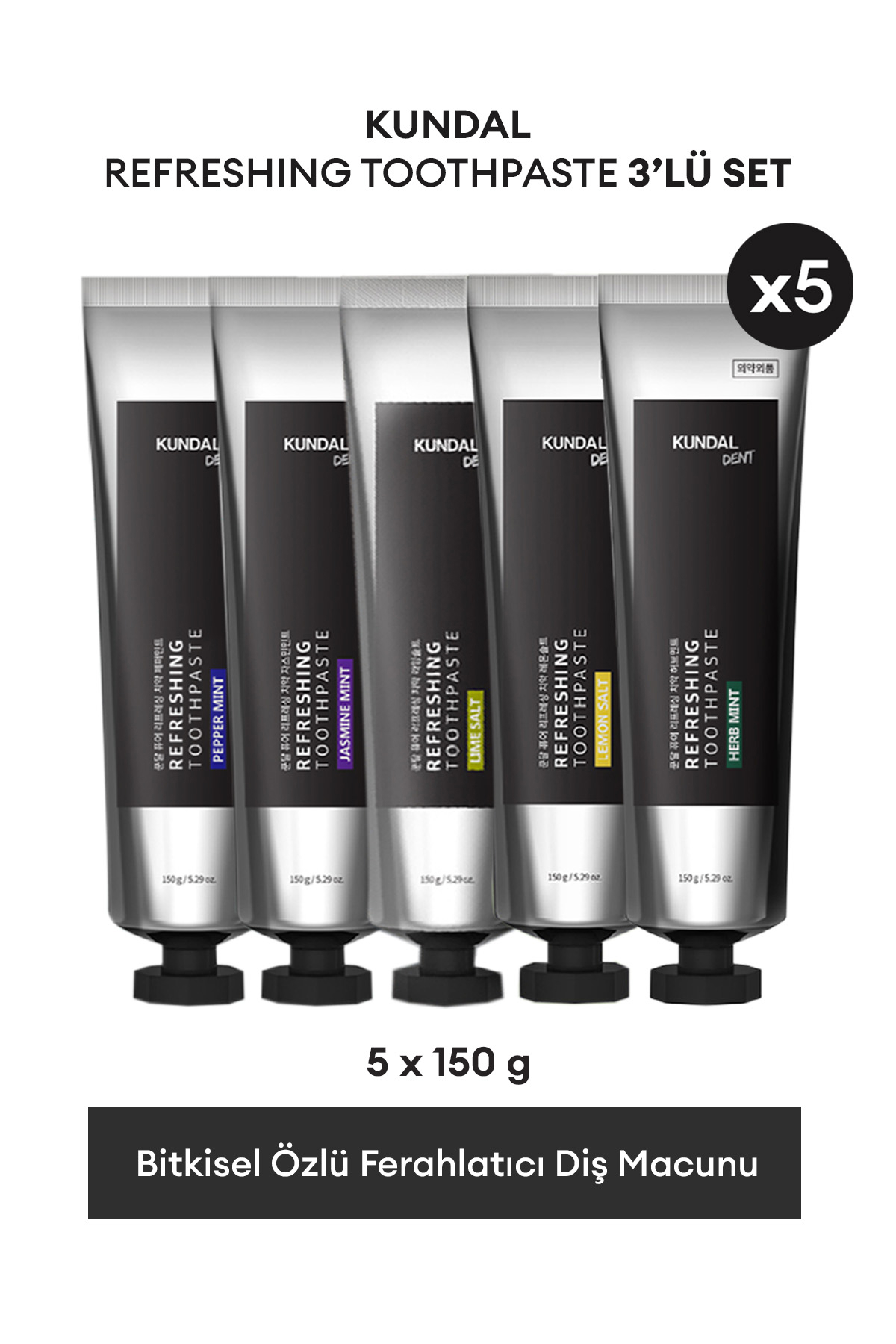 Kundal Refreshing Set Bitkisel Özler Organik Florürlü Tüm Yaşlar Diş Macunu 5x150 ml