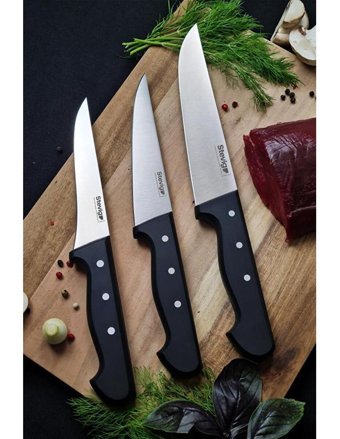 Stevig Cut 4 Meat Çelik Saplı Paslanmaz Çelik Gövdeli 3 Parça Et Bıçağı Seti