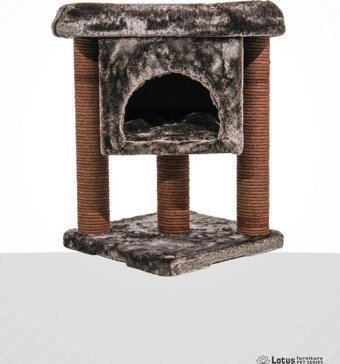 Lotus Furniture Pet Series İzmir Kare Tırmalamalı 2 Katlı İç Mekan Mdf-Peluş Kedi Evi Bal-Gri-Kahve