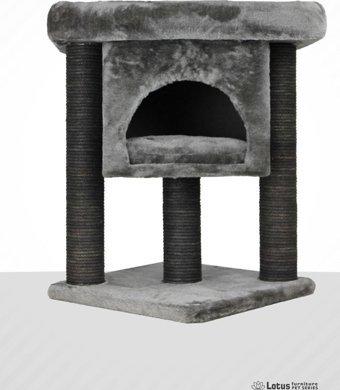Lotus Furniture Pet Series İzmir Kare Tırmalamalı 2 Katlı İç Mekan Mdf-Peluş Kedi Evi Bal-Gri-Kahve