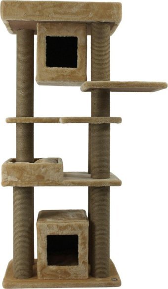Lotus Furniture Pet Series Bürüksel Kule Tipi Tırmalamalı 6 katlı İç Mekan Mdf-Peluş Kedi Evi Bej-Gri-Kahve